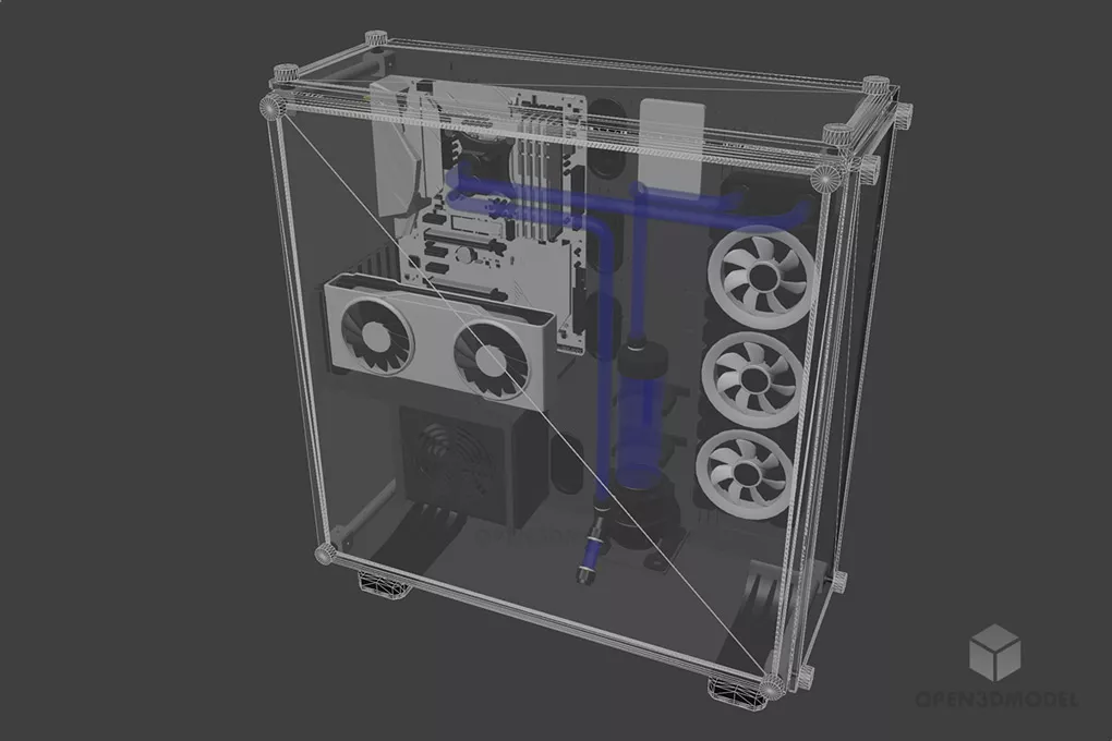 Computer Pc With Transparent Case 3d model 2