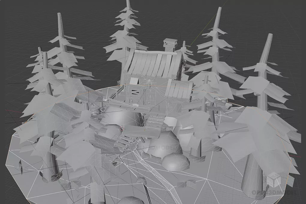 Lodge House In Jungle Isometric Style 3d model 2