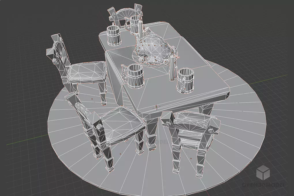 Dining Table With Fried Chicken 3d model 2