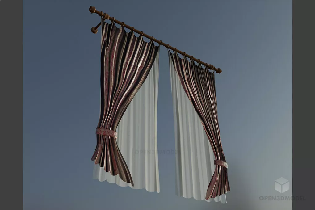 Curtain Two Layers Brown White Colors Free 3d Model - .Blend, .C4d ...