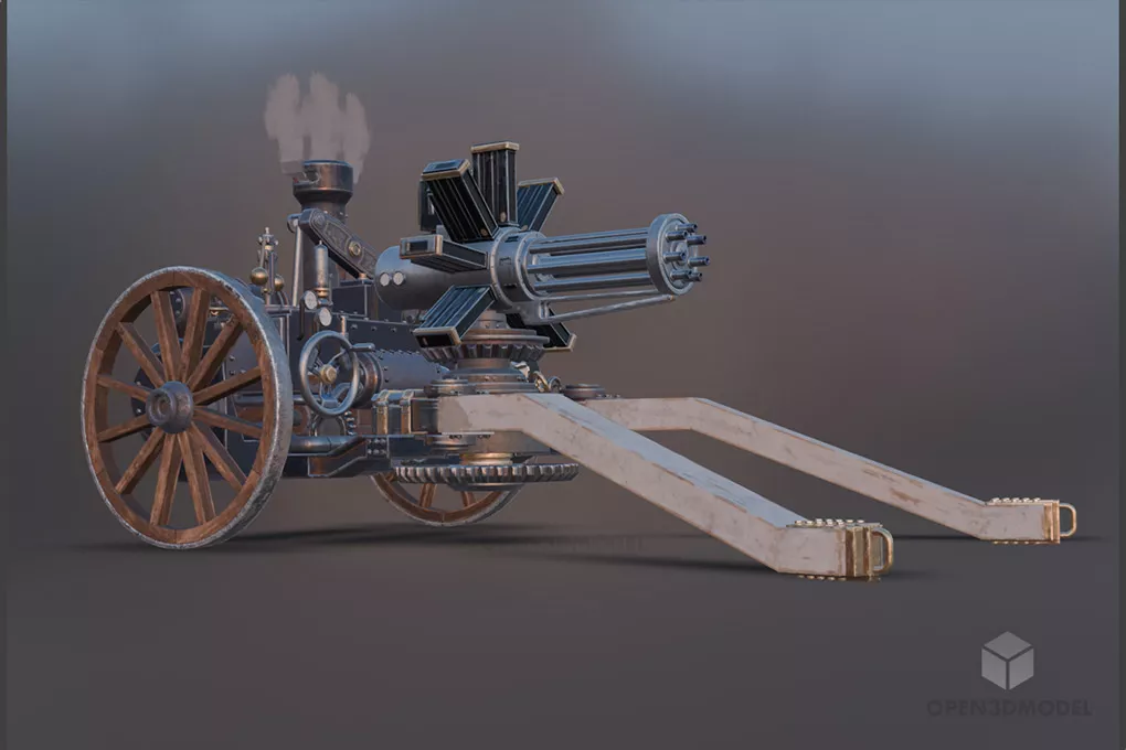 Steam Gatling Gun Free 3d Model - .Blend, .C4d, .Dae, .Fbx, .Max ...