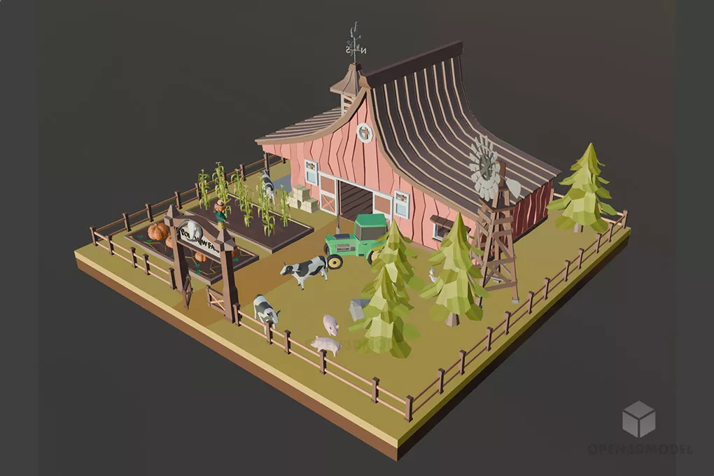 Low Poly Farm House with Animal Free 3d Model - .Blend, .C4d, .Dae ...