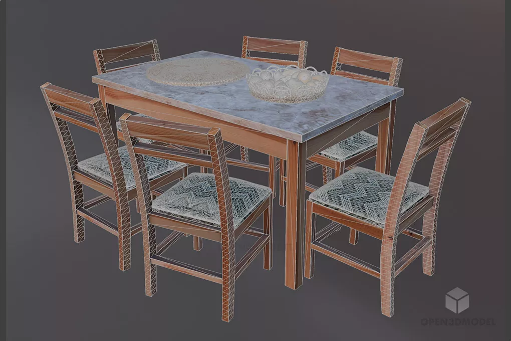 Dining Table Set With Fruit Basket 3d model 2