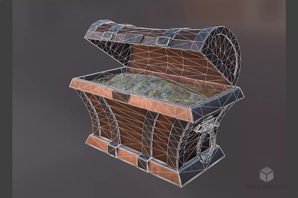 Treasure Chest With Gold Coin 3d model 2