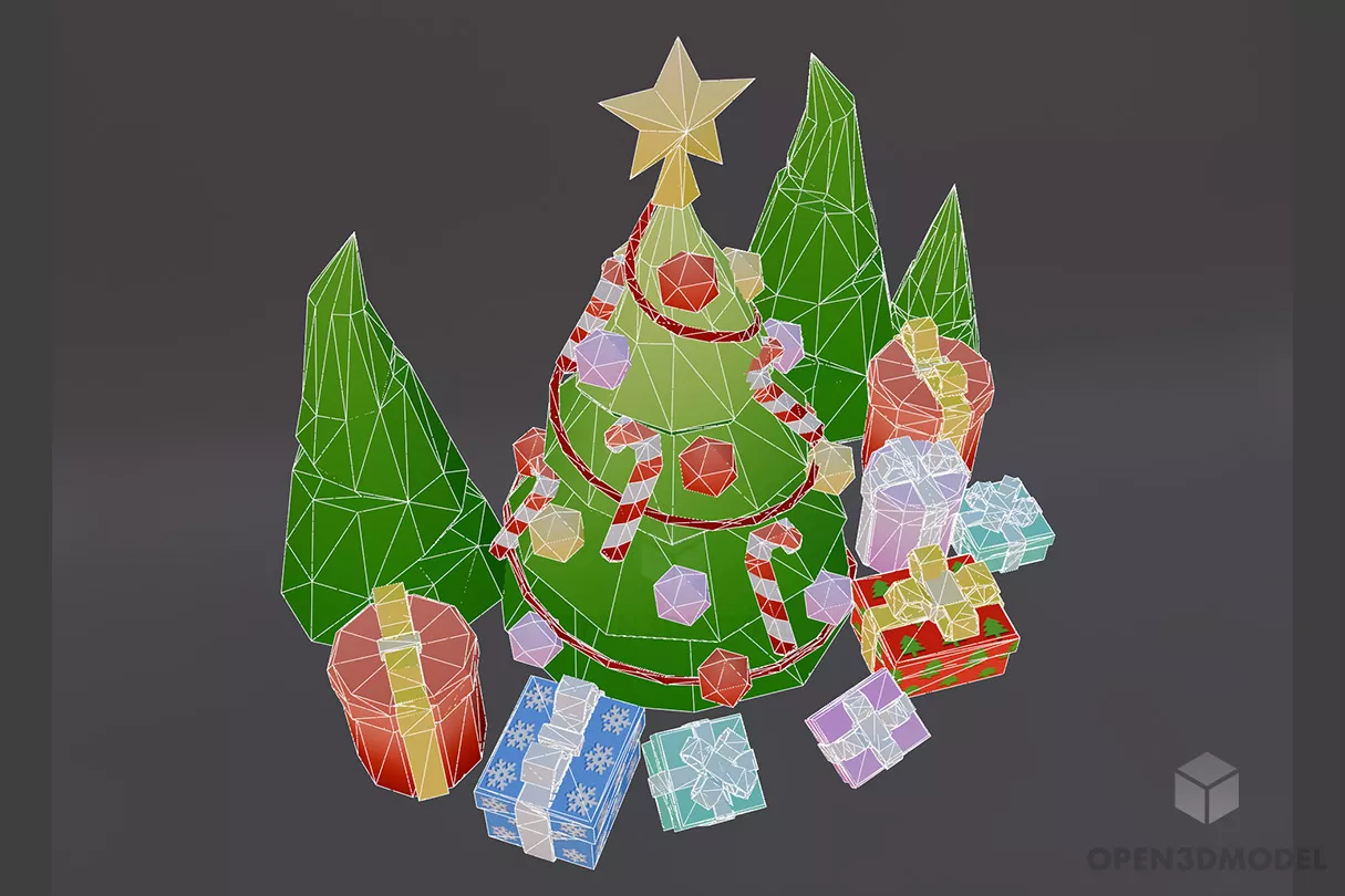 Christmas Tree With Gift Boxes 3d model 2