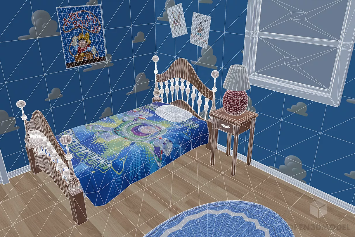 Cartoon Room With Table Lamp, Toy, Ball 3d model 2