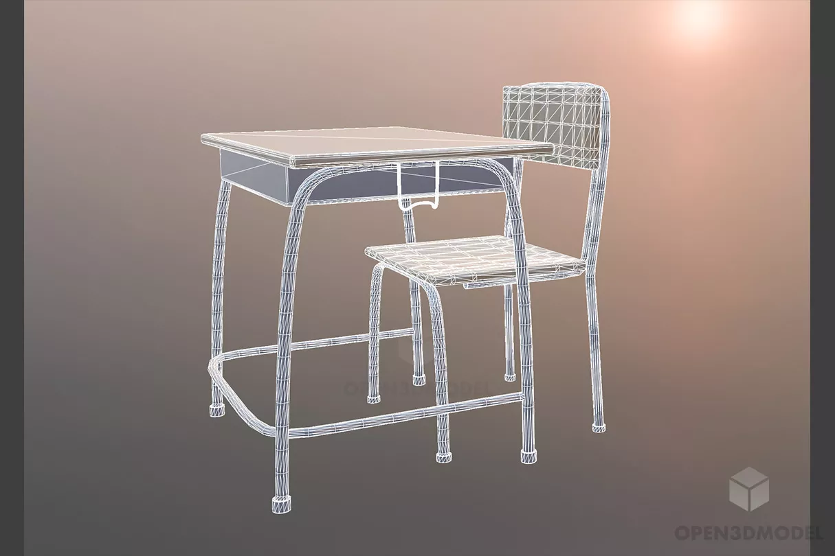 School Desk Chair Set Free 3d Model - .Fbx - Open3dModel