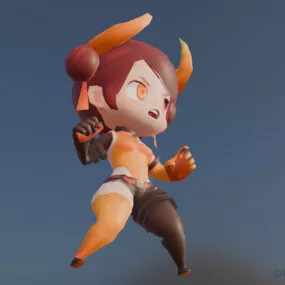 Cute Little Chibi Girl Cartoon Character 3d model