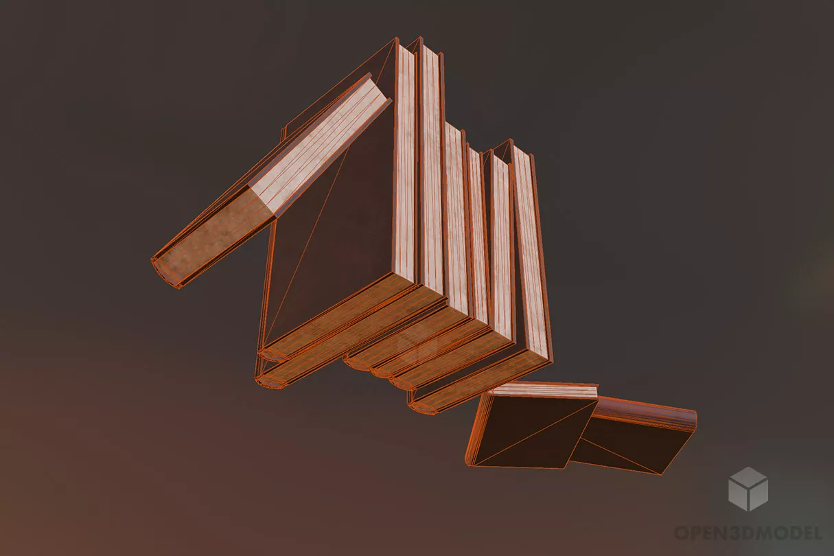 Leather Books Stack 3d model 2