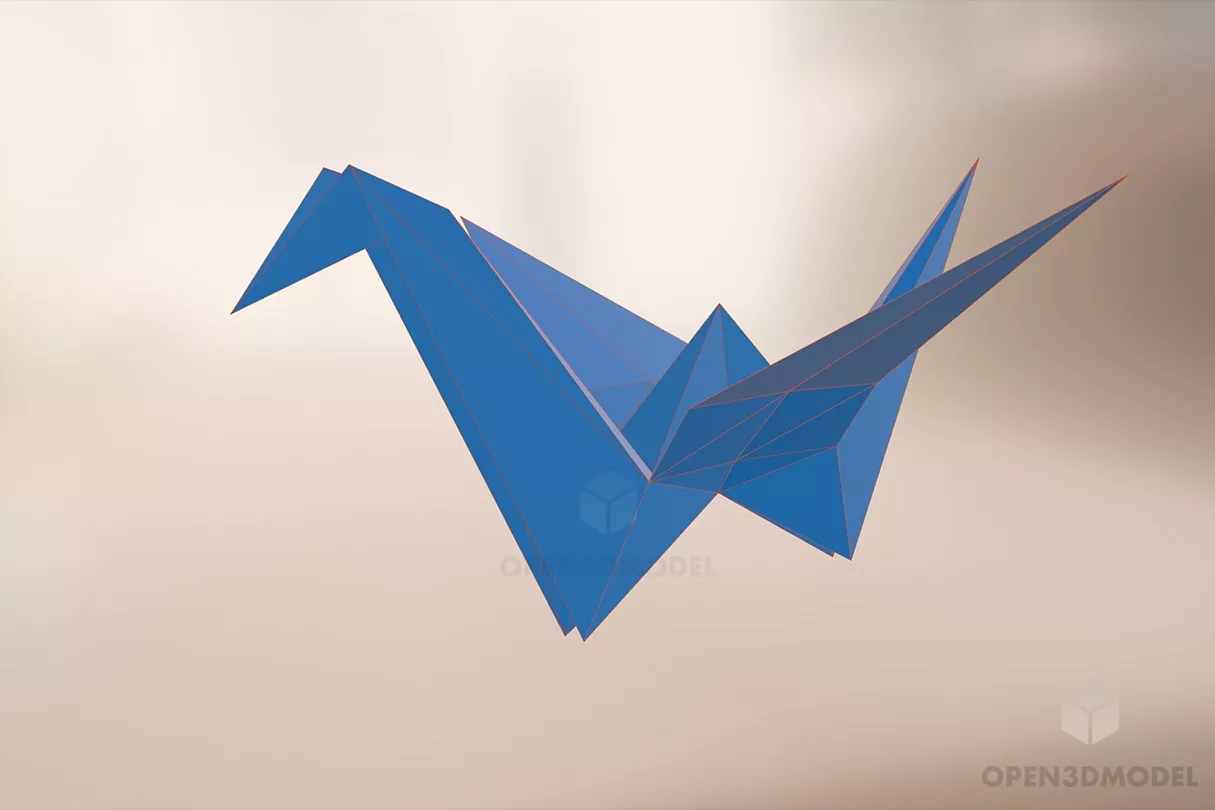 Crane Bird Origami Paper 3d model 2