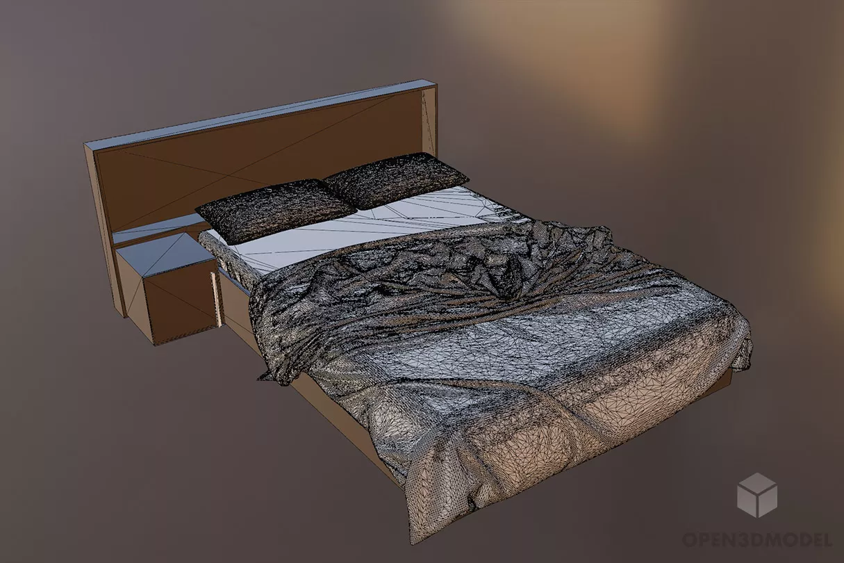 Double Bed With White Blanket 3d model 2