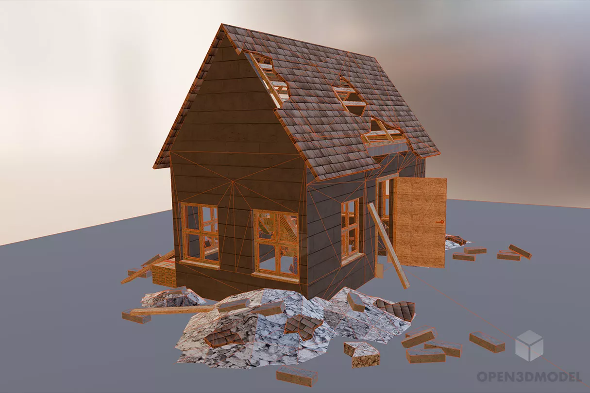 Abandoned Destroyed House 3d model 2