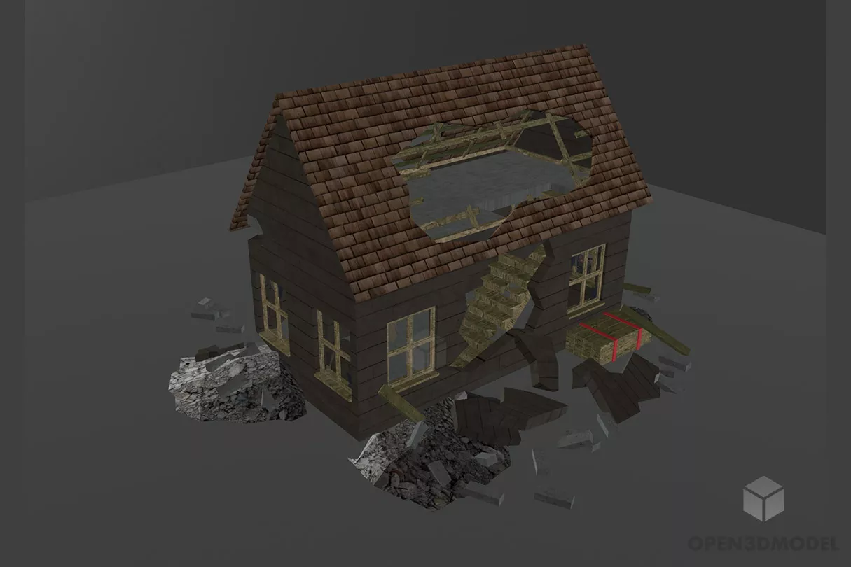 Villa House With Chimney 3d model
