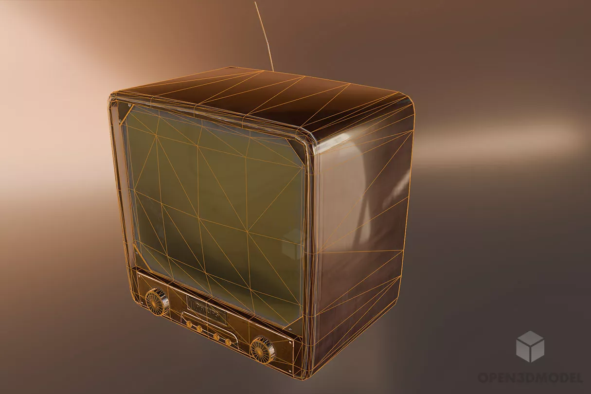 Vintage Tv Wood Case 3d model 2