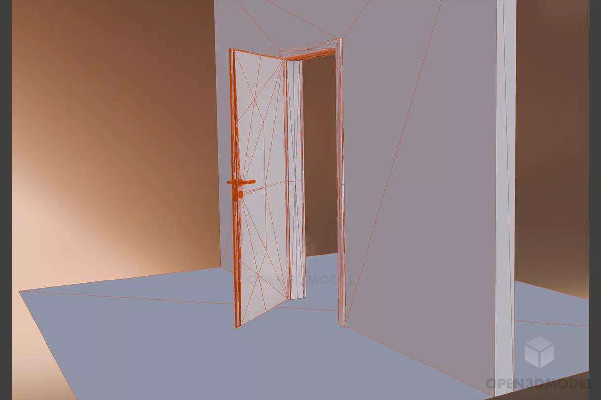 Room Single Door With Handle 3d model 2