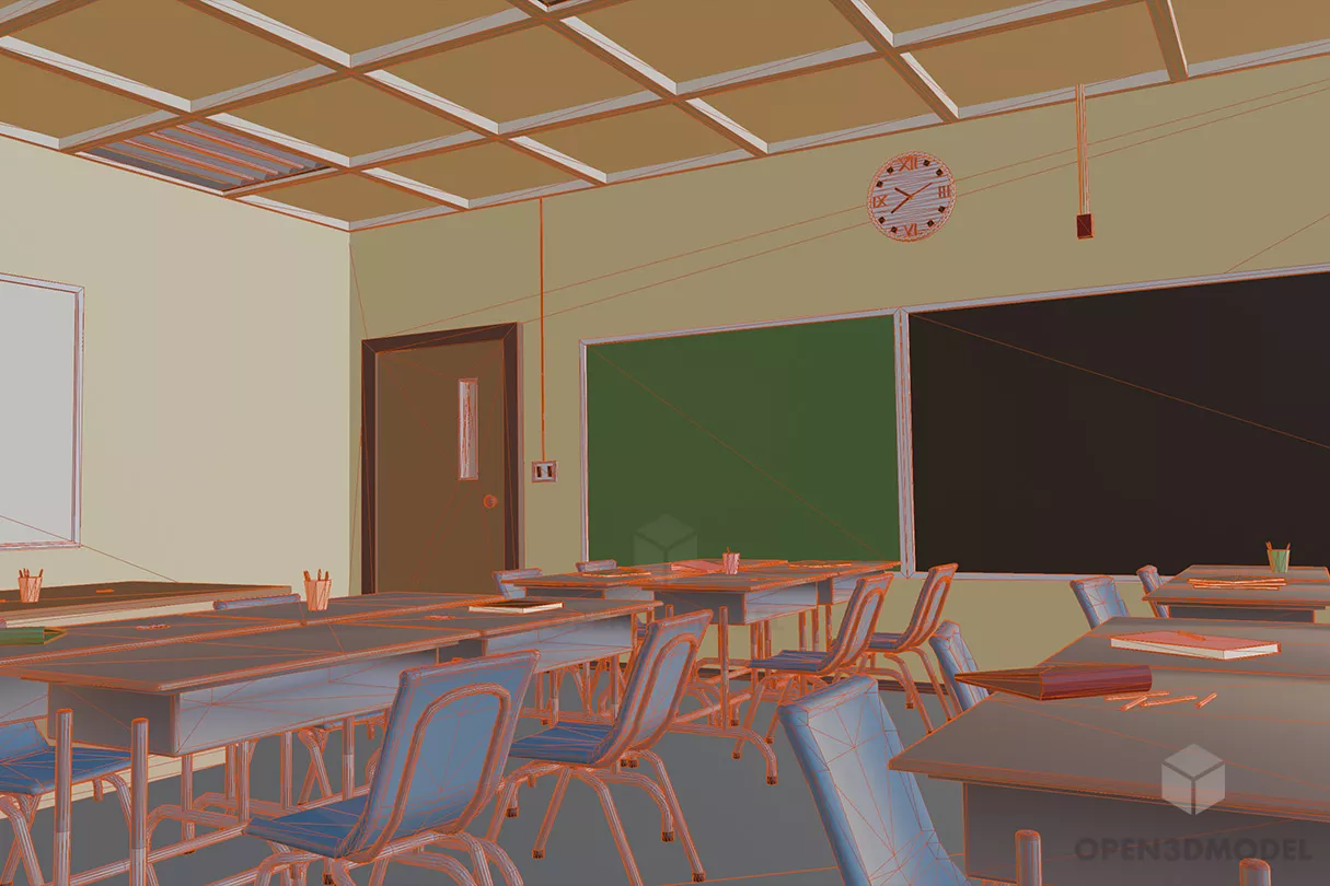 Classroom Interior With Table Chair 3d model 2