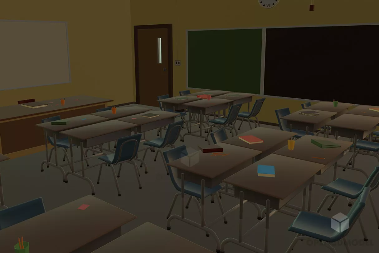 Classroom Interior With Table Chair Free 3d Model - .blend, .c4d, .dae 