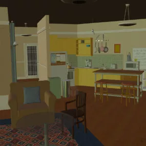 Retro Apartment Interior With Furniture, Bookcase 3d model