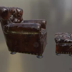 Tufted Leather Armchair With Ottoman 3d model