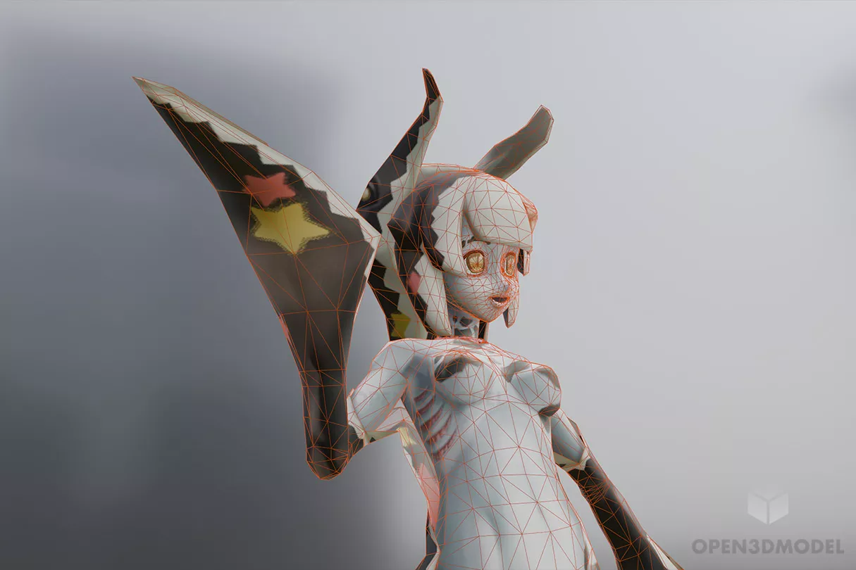 Cute Asian Cartoon Girl 3d model 2