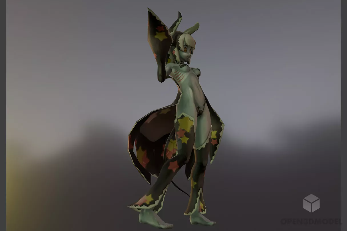 Anime Girl With Sword Character 3d model