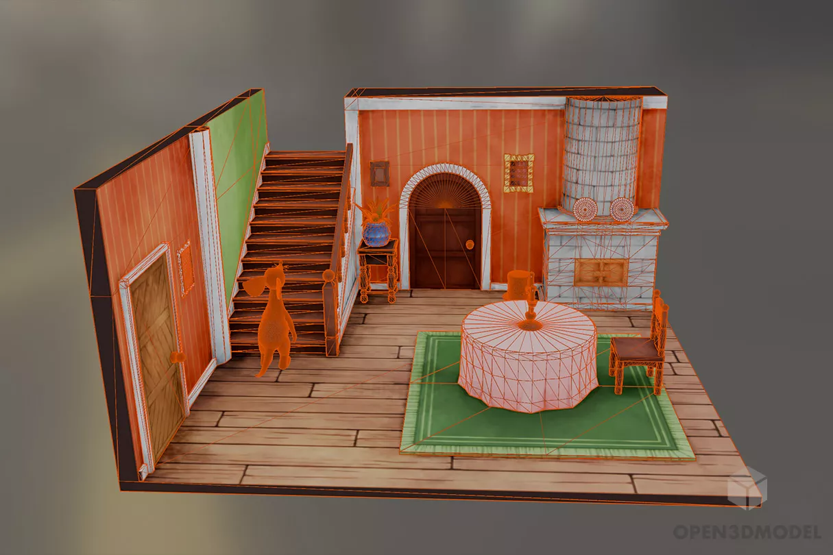 Home Interior With Stair 3d model 2