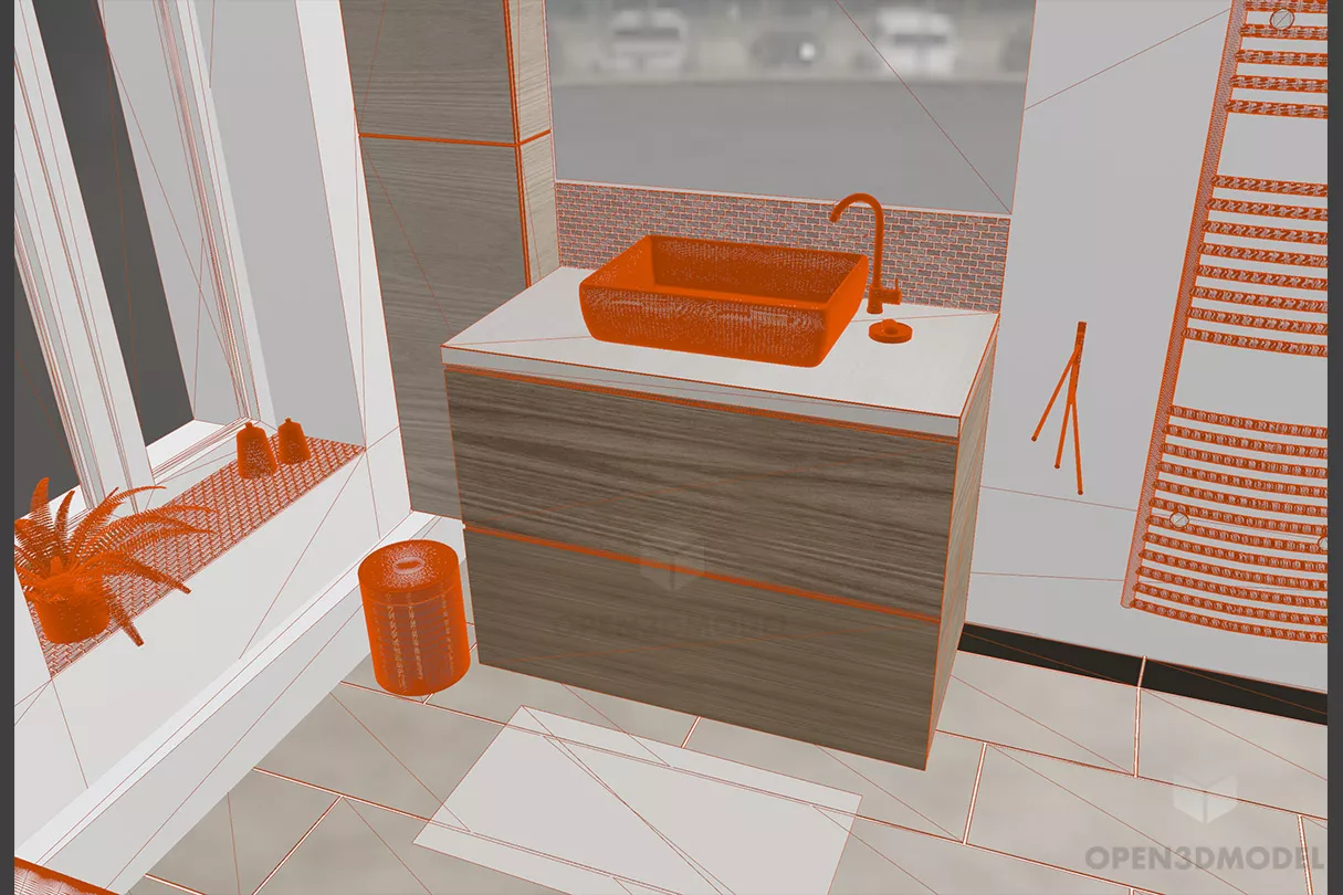 Modern Bathroom Interior With Sink 3d model 2
