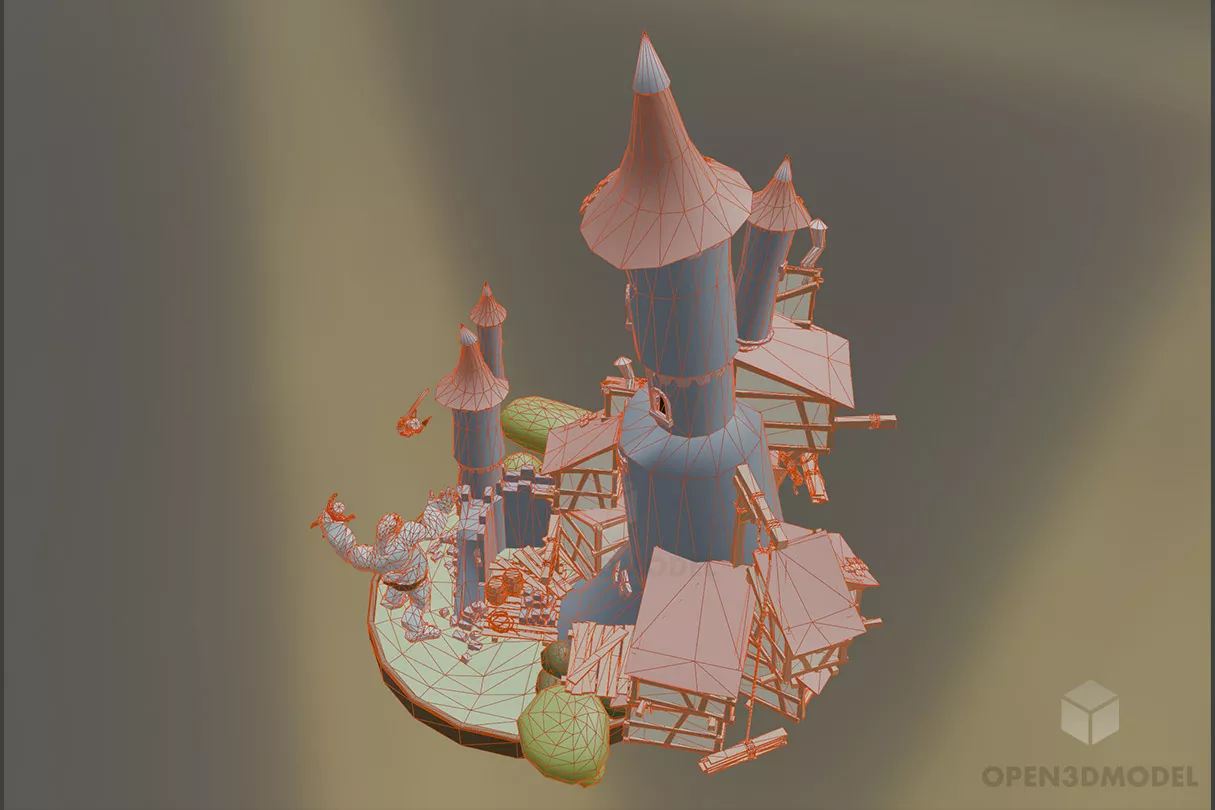 Medieval Castle Cartoon Building 3d model 2