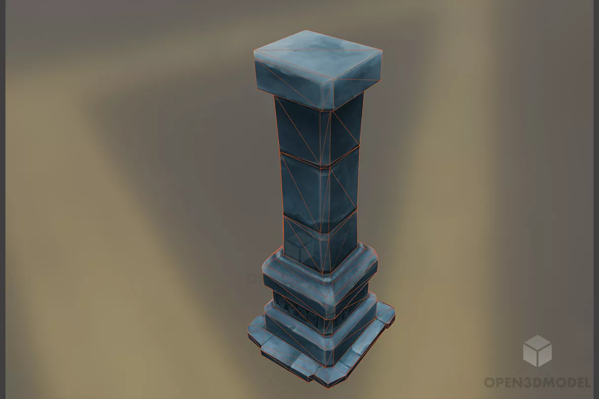 Painted Stone Pillar Lowpoly 3d model 2
