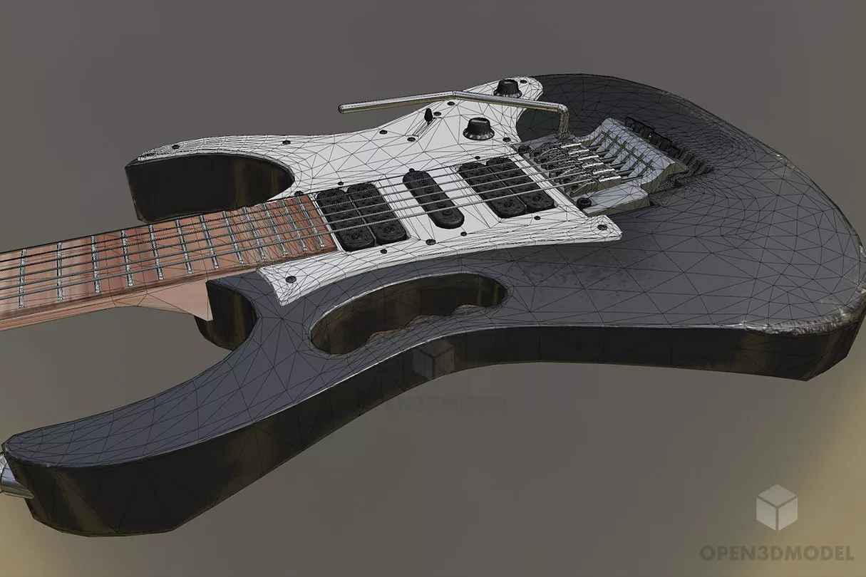Modern Ibanez Electric Guitar Black White 3d model 2