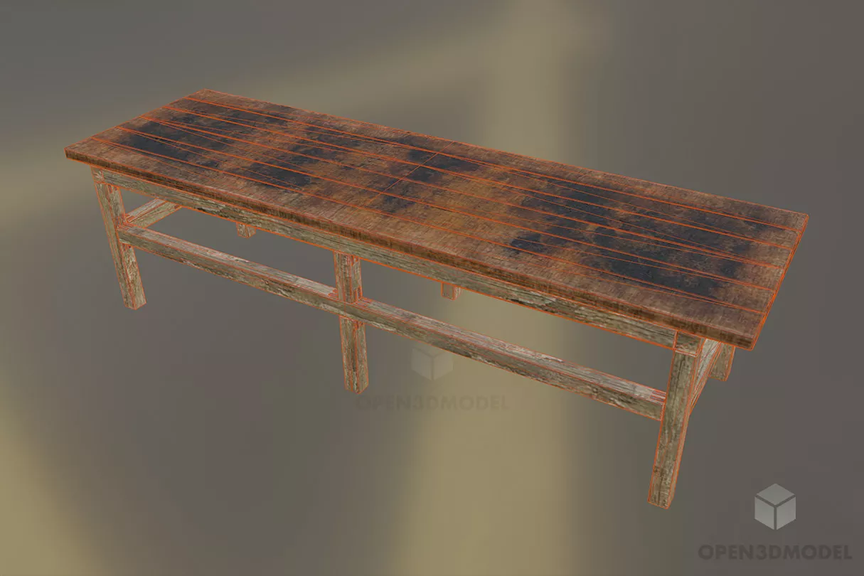 Old School Wood Table 3d model 2