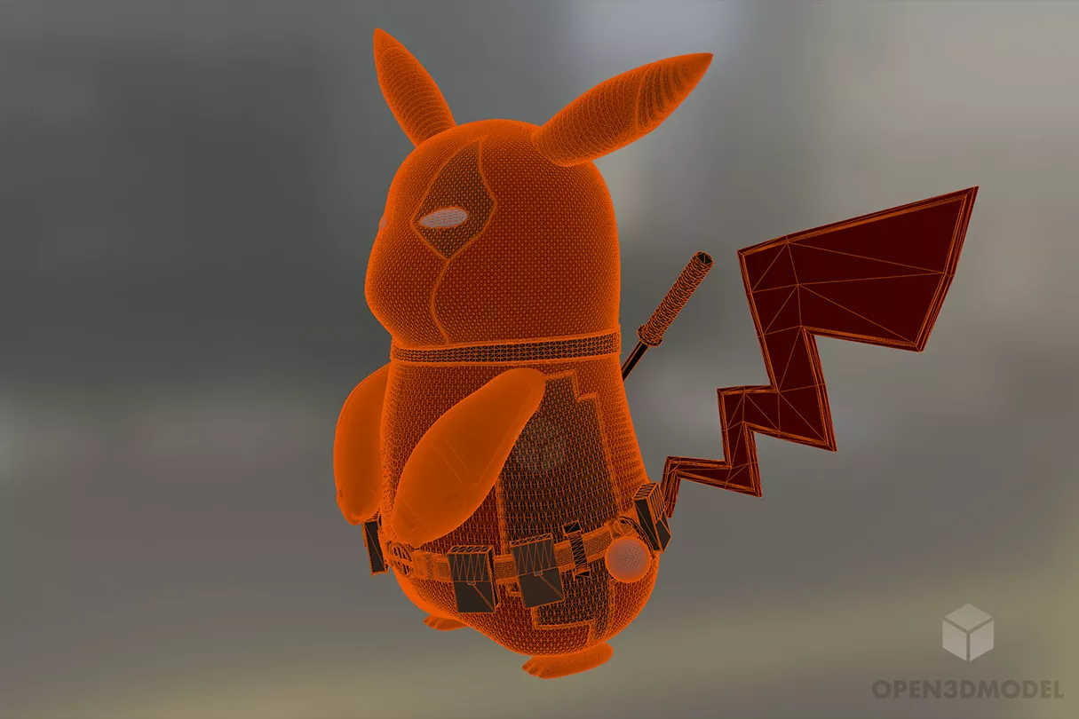 Red Pikachu Cartoon Character 3d model 2