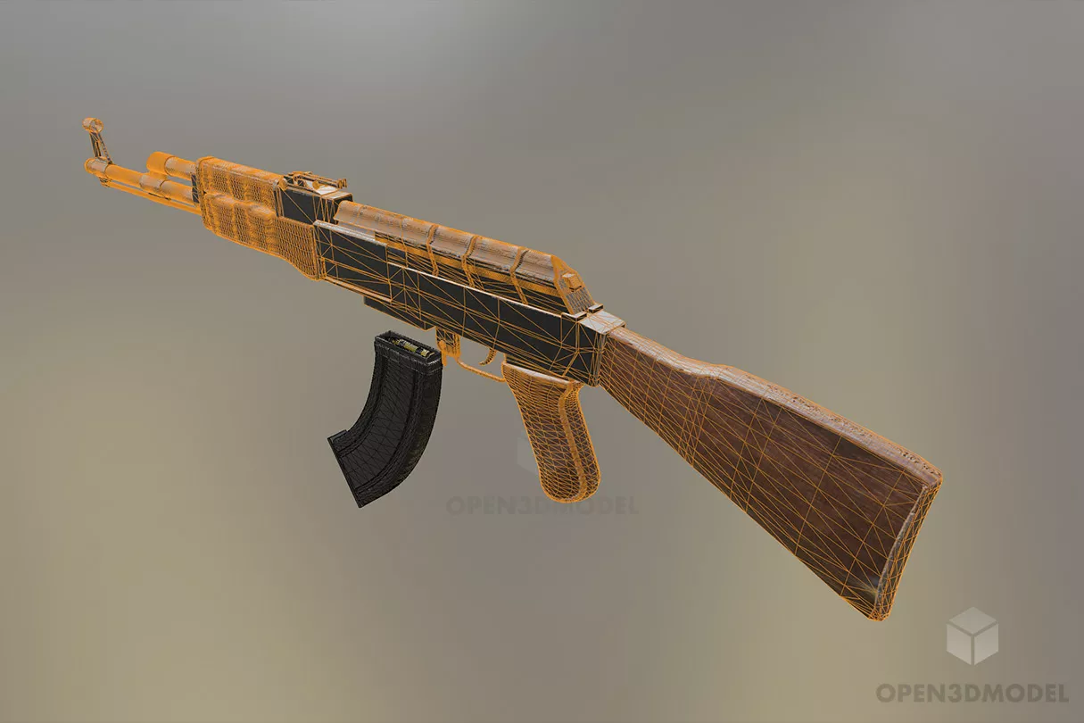 Low Poly Ak47 Weathered 3d model 2