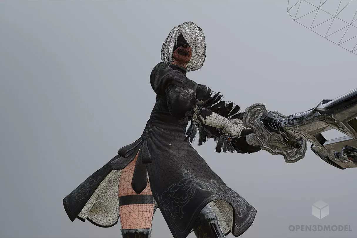 Anime Girl With Sword Character 3d model 2