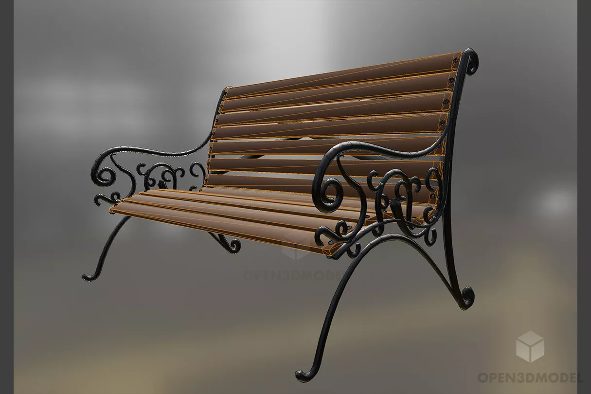Wooden Bench Chair, Park Bench 3d model 2