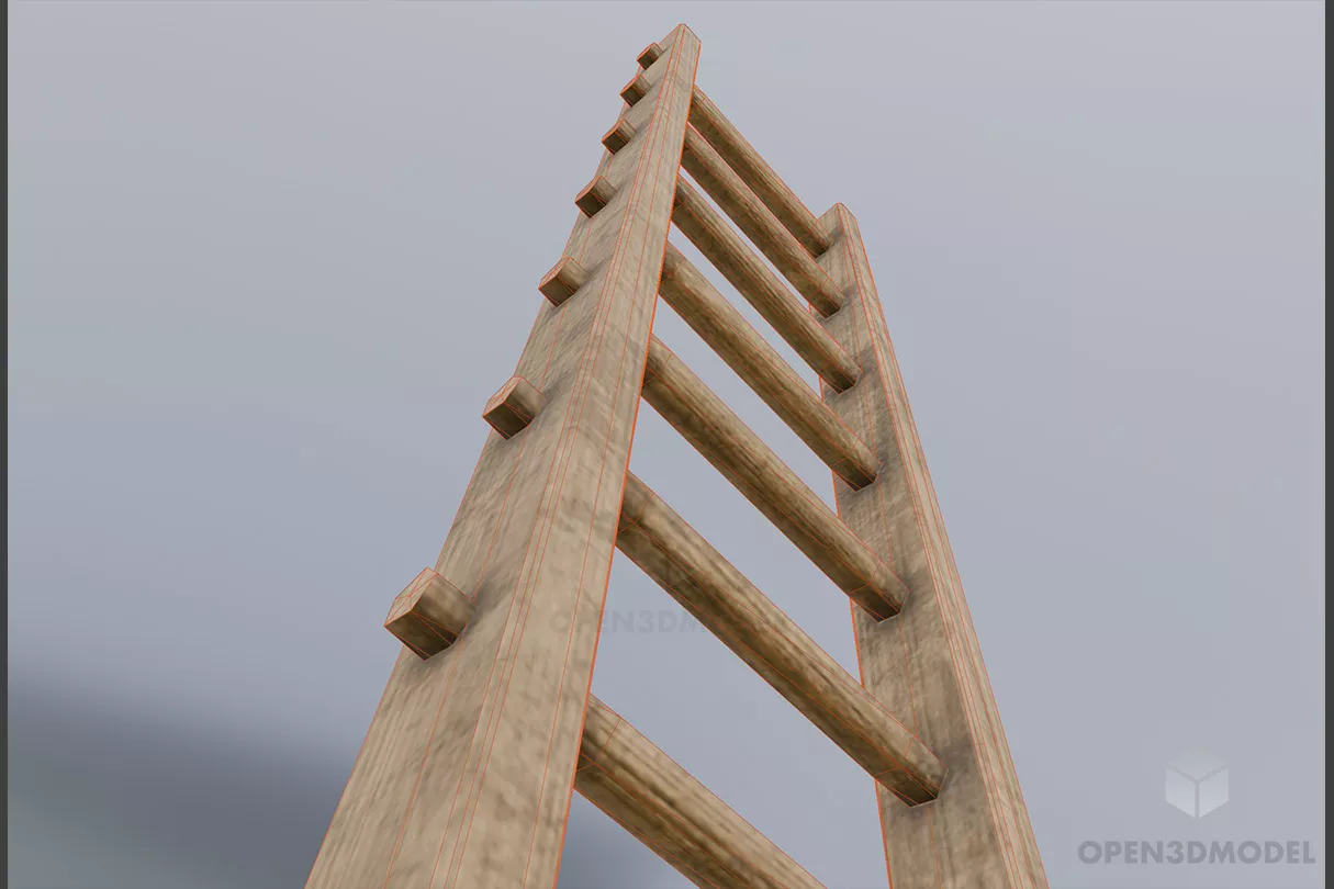 Classic Wooden Ladder 3d model 2