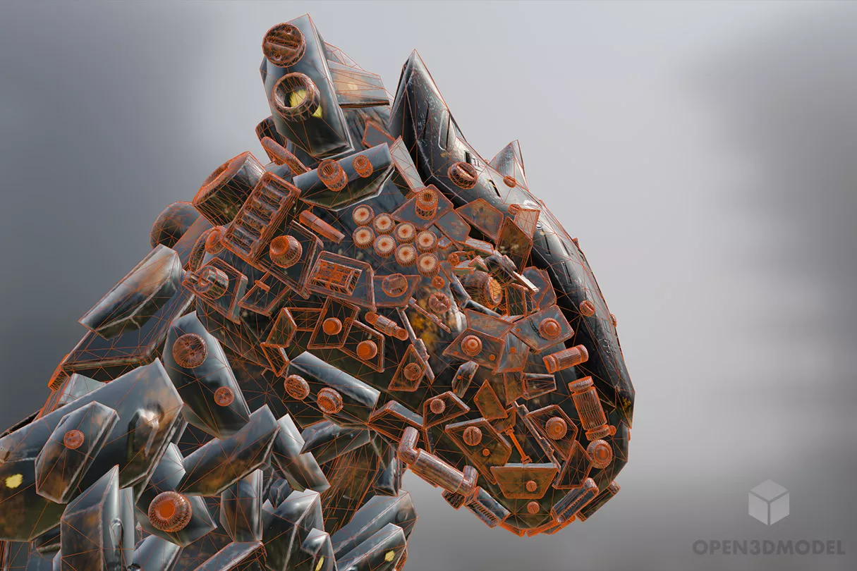 Robot Wolf, Cyber Wolf Character 3d model 2