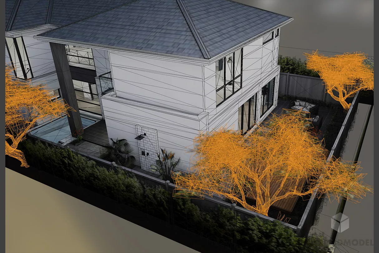 Exterior Villa House With Terrace 3d model 2