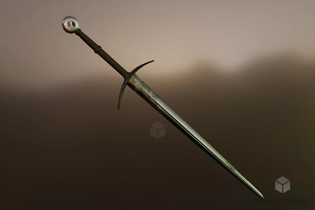 Gold Sword Carved Handle 3d model