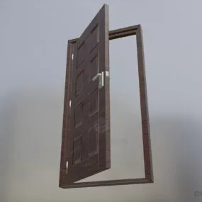 Wood Door With Frame With Lines Decoration 3d model