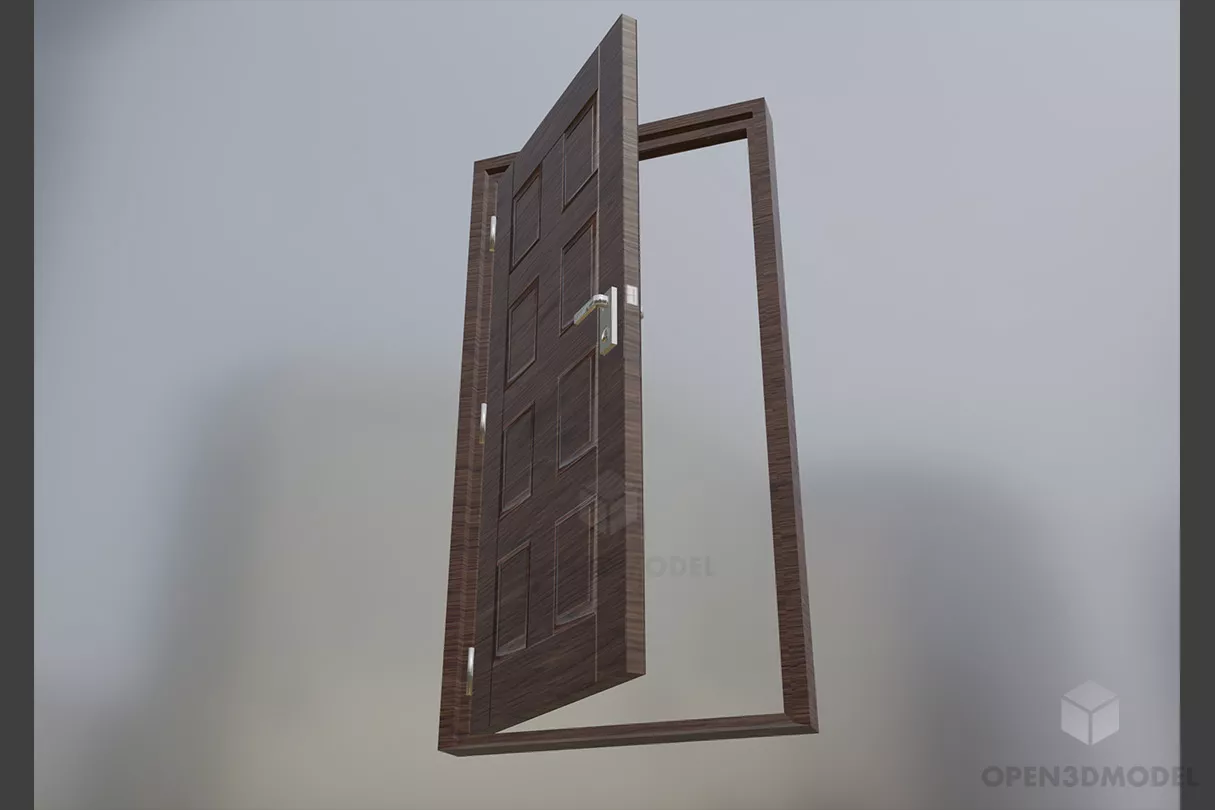 Wood Door With Frame With Lines Decoration Free 3d Model - .3ds, .Blend ...