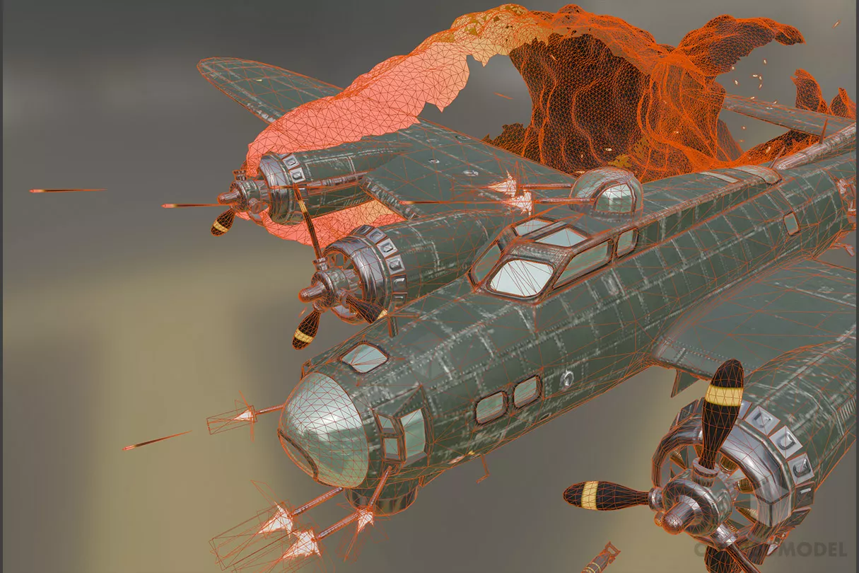 Burning B17 Aircraft 3d model 2