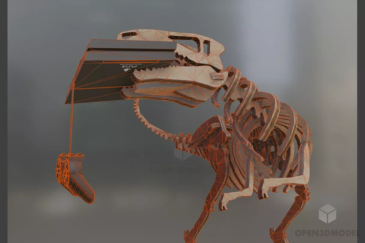 Skeleton Of Dinosaur Bit Game Console 3d model 2