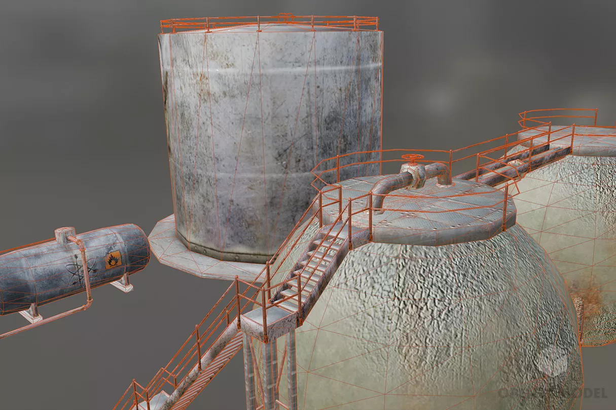 Industrial Oil Tanks Building 3d model 2