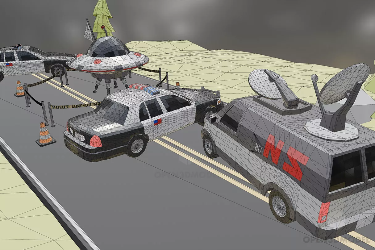 Ufo With Police Low Poly 3d model 2