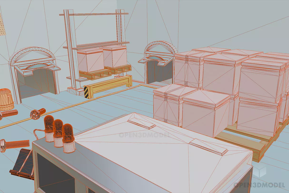 Cartoon Storage Warehouse 3d model 2