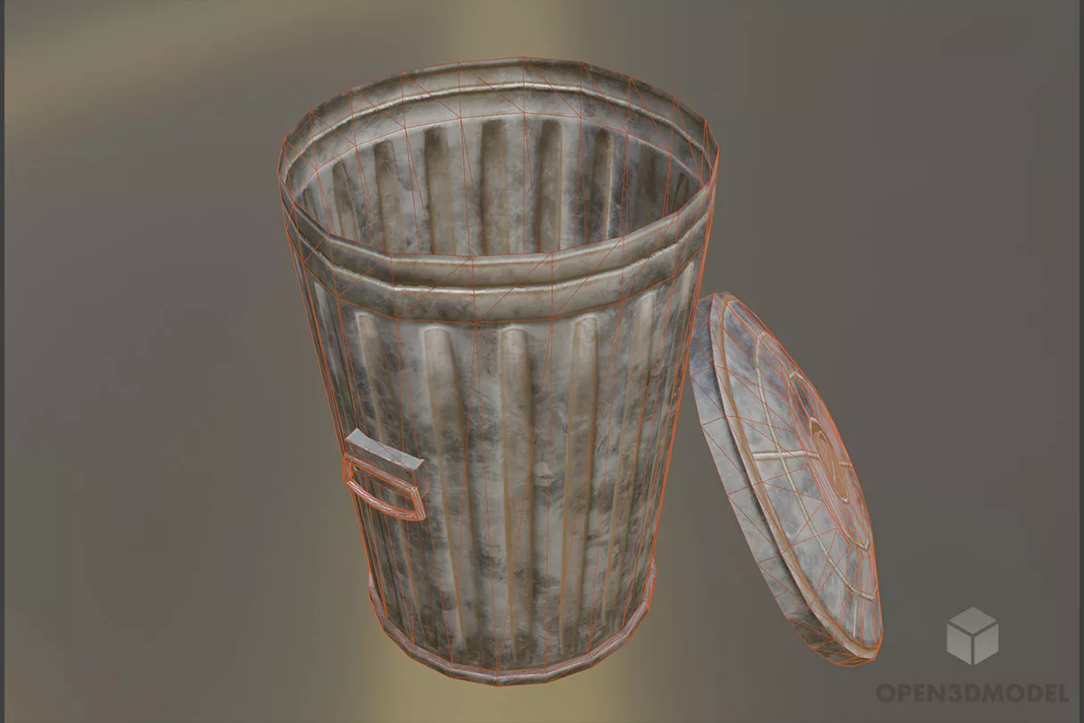 Rustic Steel Trash Can 3d model 2