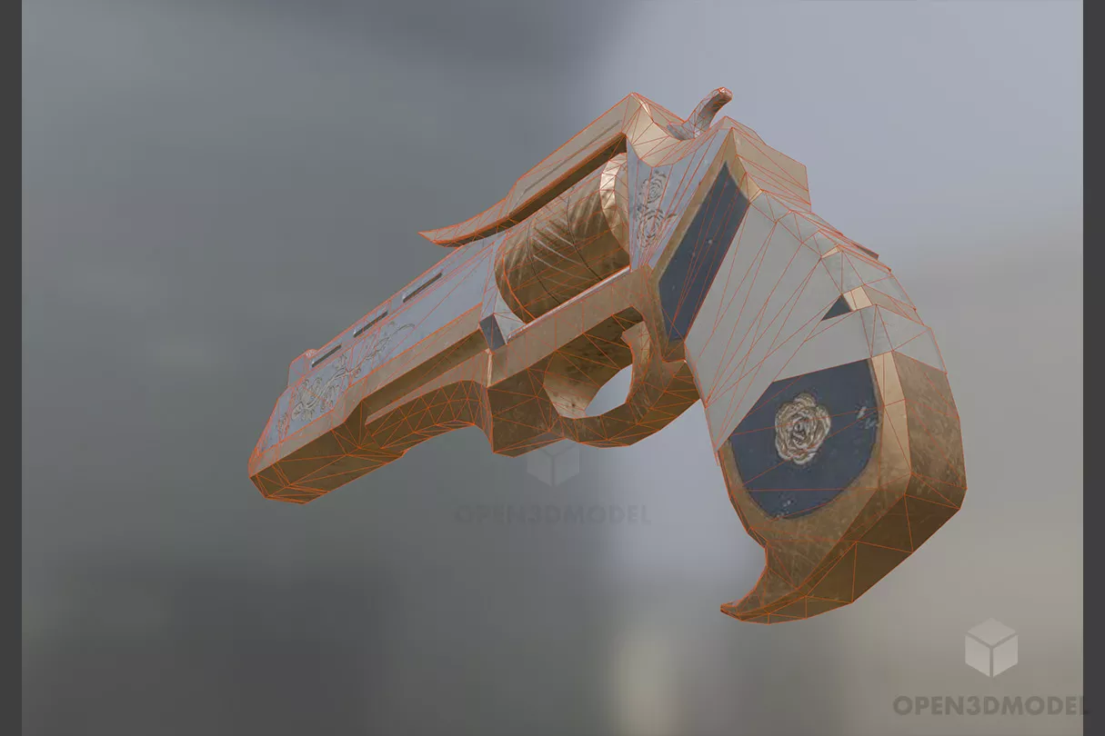 Golden Pistol Gun 3d model 2