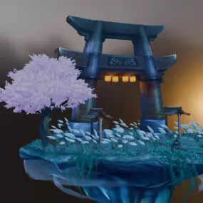 Japanese Portal Gate In Night 3d model