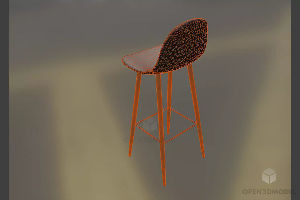 Bar Chair Wood Legs Modern Design 3d model 2